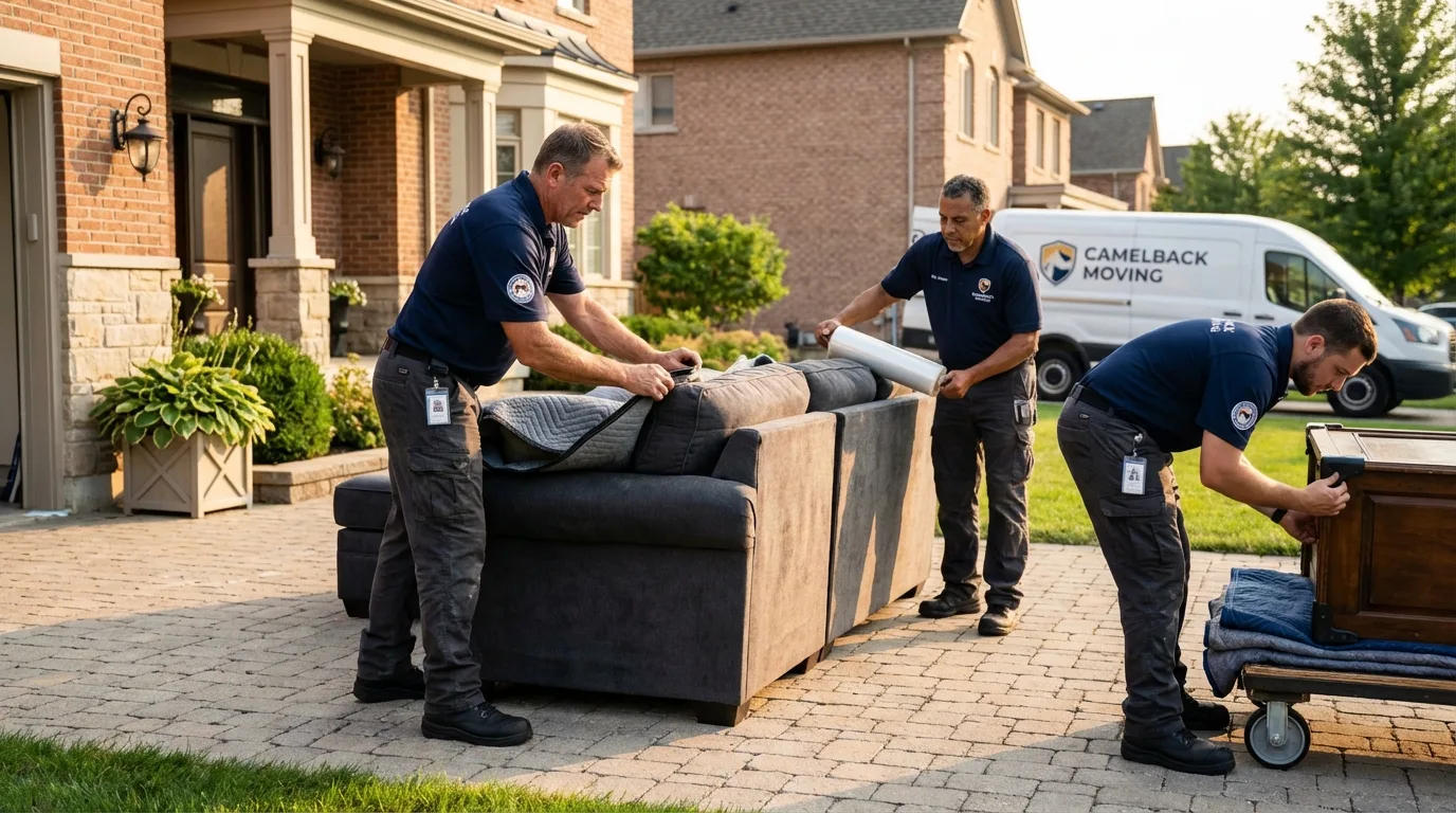 Large estate moving crew wrapping furniture in Lacon, IL